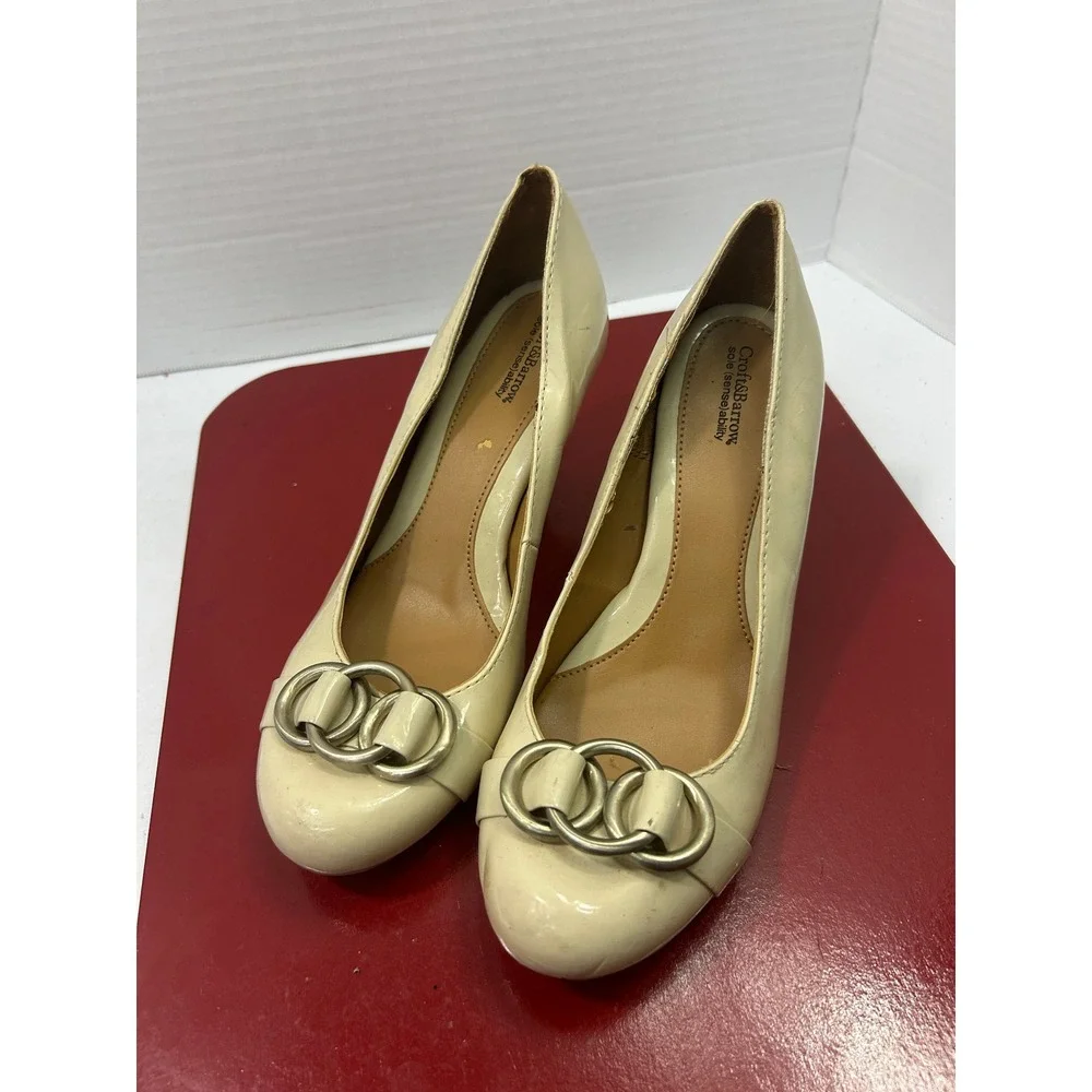 Croft Barrow Patent Pumps 6 Ivory Buckle Heel Career Office Professional Classic